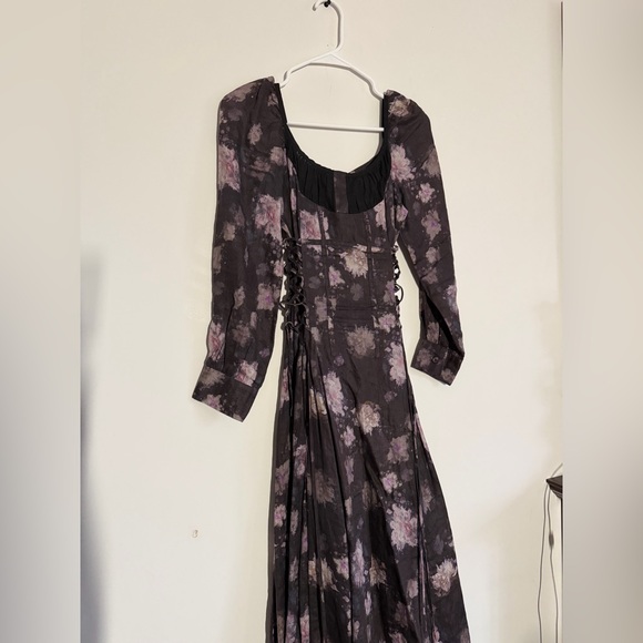 100% Linen Victorian Style Floral Long Sleeve Dress Size XS - Picture 3 of 6